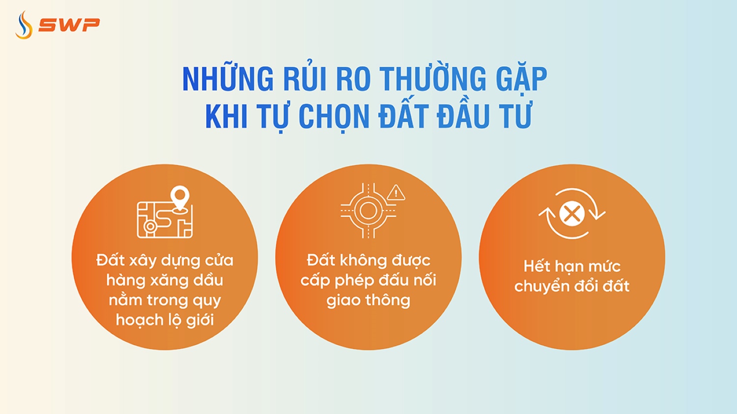 Infographic 3 rủi ro khi chọn đất xây dựng cửa hàng xăng dầu: quy hoạch lộ giới, không được đấu nối giao thông, hết hạn mức chuyển đổi đất - Tây Nam S.W.P.