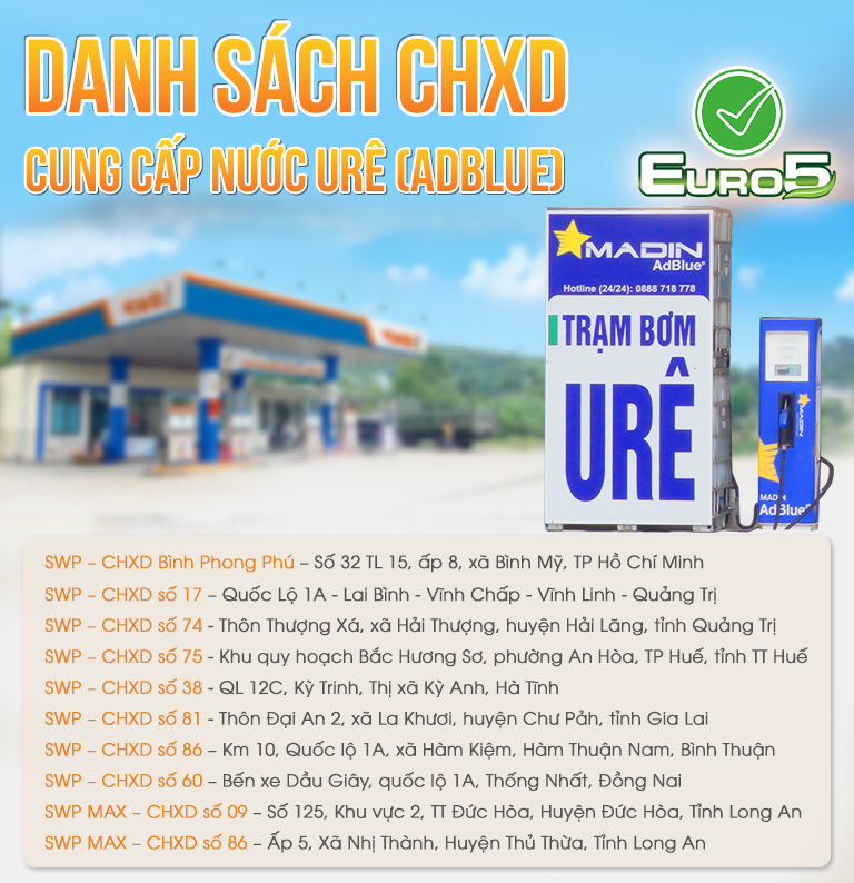 Danh sách CHXD Tây Nam SWP có trạm bơm Urê