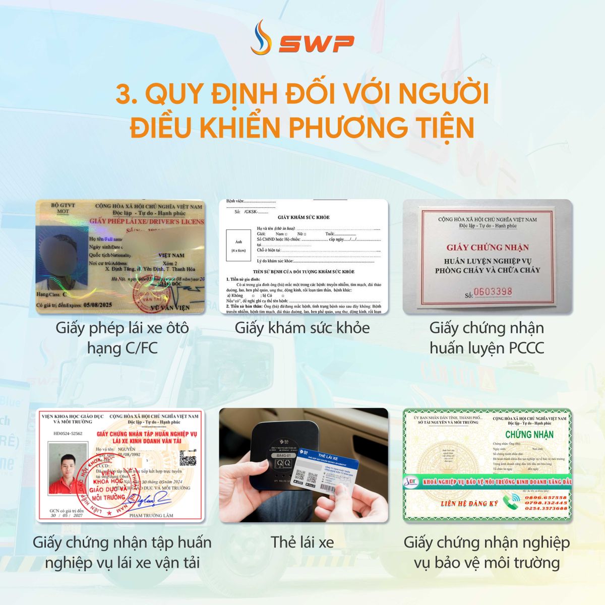 Quy định đối với người điều khiển xe bồn